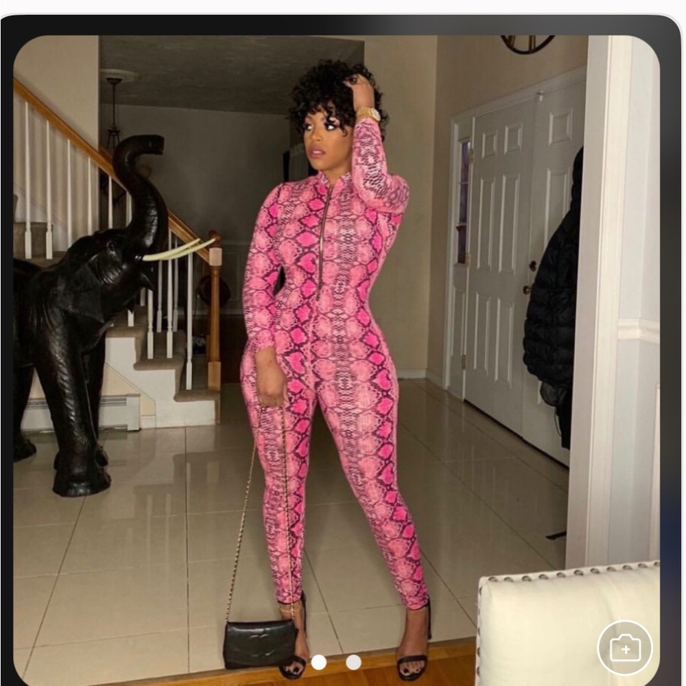 Pink Snakeskin Print Jumpsuit